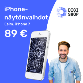 Alensimme iPhone-näytönvaihtojen hintoja, esim iPhone 7: 89 €.