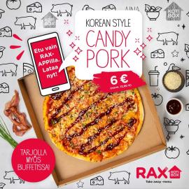 Rax Pizzabuffetissa nyt uutuuspizzana korealaistyylinen Candy Pork 🍕Herkullinen uutuus on nyt saatavilla buffeteissa ja KotiBox-valikoimassa! 🍕💥Saat nyt herkullisen uutuuden Rax-sovelluksen kautta 6 € hintaan (norm. 12,90 €) aina 9.1.2023 asti