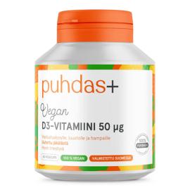 Puhdas+ Vegaaninen D-vitamiini sisältää hyvin imeytyvää D3-vitamiinia, jota tarvitsemme mm. vastustuskyvyn, luuston ja hampaiden hyvinvointiin. Testaa ja totea teho!