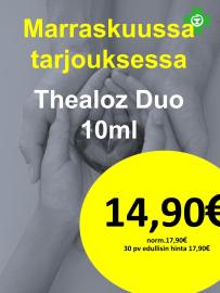 HEALOZ® DUO on ainutlaatuinen, kolmivaikutteinen silmätippa, joka sisältää kosteutta sitovaa trehaloosia sekä kostuttavaa ja voitelevaa hyaluronihappoa.