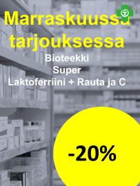 Laktoferriini on maidon luonnollinen ainesosa, joka sitoo rautaa itseensä jo suolistossa. Bioteekki Super Laktoferriini + rauta & C -vitamiini on monipuolinen ja hyvin imeytyvä ravintolisä raudan imeytymisen tueksi.