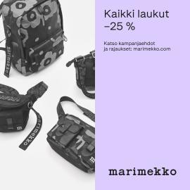 Marimekon mustaharmaita tekstiilireppuja  ja -laukkuja Unikko-kuosilla