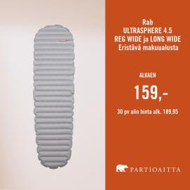 Rab ULTRASPHERE 4.5 REG WIDE ja LONG WIDE eristävä makuualusta alkaen 159€