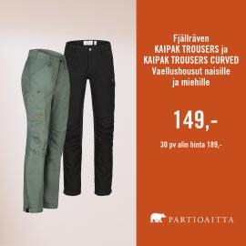 Fjällräven KAIPAK TROUSERS ja KAIPAK TROUSERS CURVED vaellushousut naisille ja miehille 149€