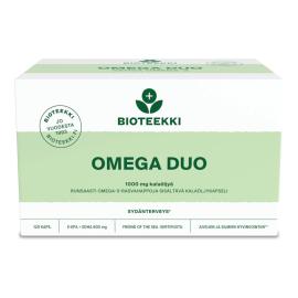 Bioteekki Omega Duo on vahva etyyliesteröity kalaöljykapseli. Bioteekki Omega Duo on ympäristösertifioitu Friend of the Sea -valmiste eli se on valmistettu kestävän kehityksen periaattein tuotetusta kalaöljystä.
