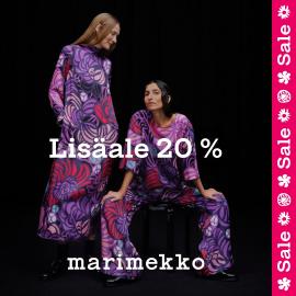 Marimekon myymälässä lisäale 20%