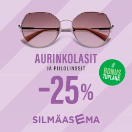 Aurinkolasit ja piilolinssit –25 % 