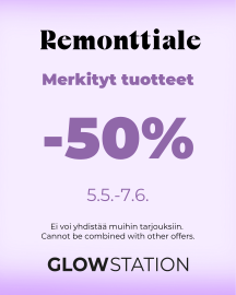 GlowStationin remonttiale. -50% merkityistä tuotteista.