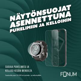 Näytönsuojat asennettuna puhelimiin ja kelloihin